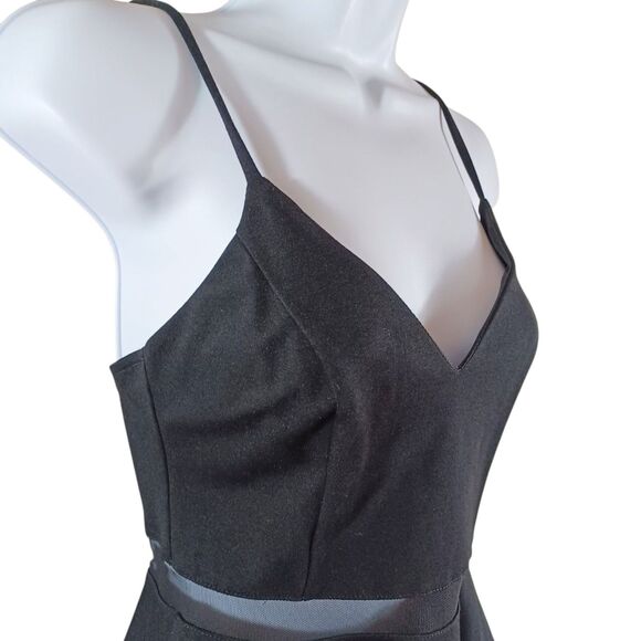 Lulus Black Peplum Mesh Waist Spaghetti Strap Top Sz S USA Sexy Cocktail Blouse - Picture 5 of 9